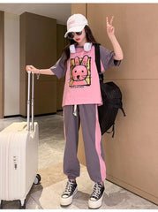 FU14042024-74 تريننج بناتي صيفي قطعتين ( بلوزة + بنطلون )