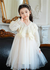 RM1231-06 فستان بناتي طبقات مزين باللولو والدانتيل