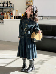 WZH191124-7 طقم جينز قطعتين ( جكيت + تنورة + حزام خصر)