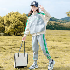 HBC040924-14 طقم بناتي قطن تقيل خريفي ربيعي قطعتين ( جكيت + بنطلون)