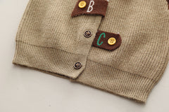 SSX220824-138 طقم ولادي خريفي ربيعي 3 قطع ( قميص + فست صوف + بنطلون كتان)