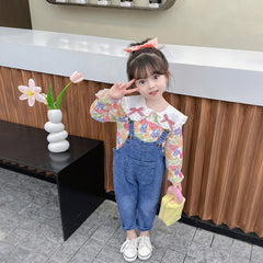 RM231223-40 طقم بناتي قطعتين ( افرهول جينز + قميص )