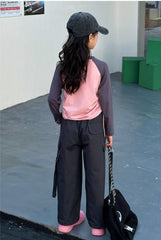 RM171223-40 طقم بناتي ( بلوزة قطنية + بنطلون كتان)