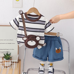 SSX220824-33 طقم صيفي قطعتين ( بلوزة بحقيبة قماش + شورت)