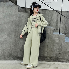 RM150424-3 طقم بناتي سبورت 3 قطع ( بلوزة + جكيت + بنطلون)