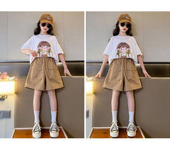 FU14042024-40 طقم بناتي صيفي قطعتين ( بلوزة + شورت)