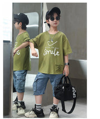 FU14042024-14 طقم ولادي صيفي قطعتين ( بلوزة + بنطلون جينز)