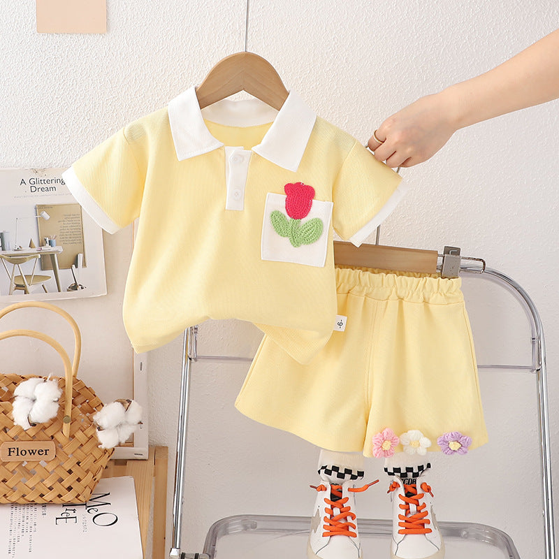 SSN040924-11 طقم بناتي صيفي قطعتين ( بلوزة + بنطلون)