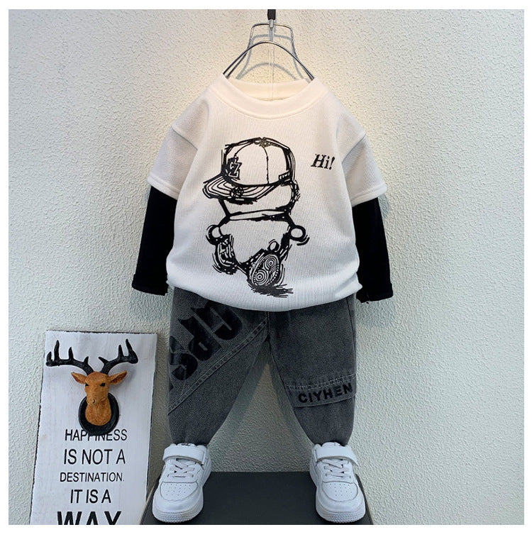 RM1227-44 طقم ولادي قطعتين ( بلوزة قطنية + بنطلون جينز )