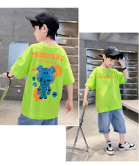 FU14042024-52 طقم ولادي صيفي قطعتين ( بلوزة + بنطلون)