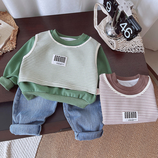 SSX220824-125 طقم جينز ولادي قطعتين ( بلوزة + بنطلون جينز) خريفي ربيعي