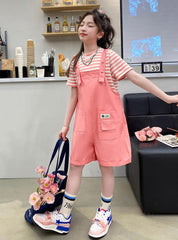 RM150424-15 طقم بناتي صيفي قطعتين ( بلوزة + افرهول)