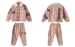 HBC040924-2 طقم بناتي شتوي مبطن فرو بالكامل قطعتين ( جكيت + بنطلون )