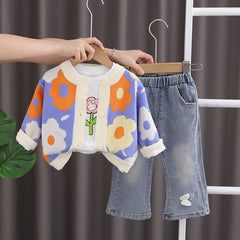 SSN040924-25 طقم بناتي قطن تقيل خريفي ربيعي قطعتين ( بلوزة + بنطلون)