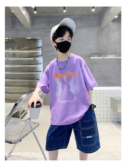 FU14042024-66 طقم ولادي صيفي قعطتين ( بلوز + بنطلون جينز)