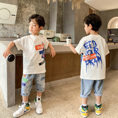 FU14042024-27 طقم ولادي قطعتين ( بلوزة + شورت)