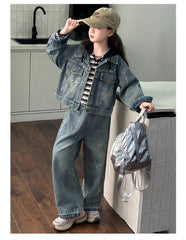 WZH191124-10 طقم جينز قطعتين (جكيت + بنطلون )