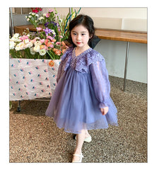 RM1231-06 فستان بناتي طبقات مزين باللولو والدانتيل