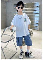 FU14042024-12 طقم ولادي صيفي قطعتين ( بلوزة + بنطلون)