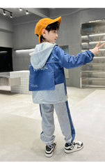 WZ261124-12 بدلة ولادي قطن مع ستان قطعتين ( جكيت + بنطلون ) ربيعي صيفي خريفي