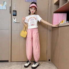 FU14042024-24 طقم بناتي صيفي قطعتين ( بلوزة + بنطلون)