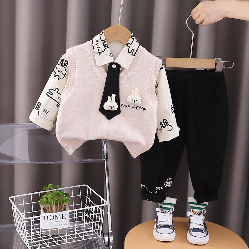 SSX220824-118 طقم ولادي 4 قطع ( قميص + فست صوف + جرافة + بنطلون )