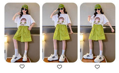 FU14042024-40 طقم بناتي صيفي قطعتين ( بلوزة + شورت)