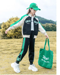 HBC040924-14 طقم بناتي قطن تقيل خريفي ربيعي قطعتين ( جكيت + بنطلون)