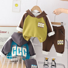 SSX220824-57 طقم ولادي شتوي تقيل مبطن فرو بالكامل قطعتين ( بلوزة + بنطلون)