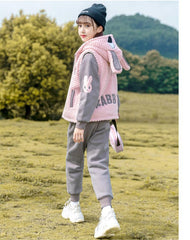 HBC040924-9 طقم بناتي شتوي تقيل مبطن فرو بالكامل 3 قطع ( بلوزة + فست + بنطلون)