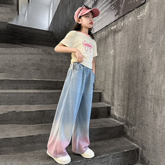 RM150424-31 طقم بناتي جينز صيفي قطعتين ( بلوزة + تنورة )