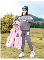 HBC040924-9 طقم بناتي شتوي تقيل مبطن فرو بالكامل 3 قطع ( بلوزة + فست + بنطلون)