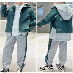 WZ261124-12 بدلة ولادي قطن مع ستان قطعتين ( جكيت + بنطلون ) ربيعي صيفي خريفي