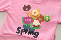 SSN040924-18 طقم بناتي ربيعي خريفي قطن دافي قطعتين ( بلوزة + بنطلون)