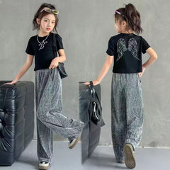 RM150424-36 طقم بناتي صيفي قطعتين ( بلوزة + بنطلون)