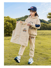 HBC040924-8 طقم بناتي شتوي مبطن فرو بالكامل 3 قطع ( بلوزة + فست + بنطلون)