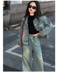 WZH191124-16 طقم جينز قطعتين ( جكيت + بنطلون )