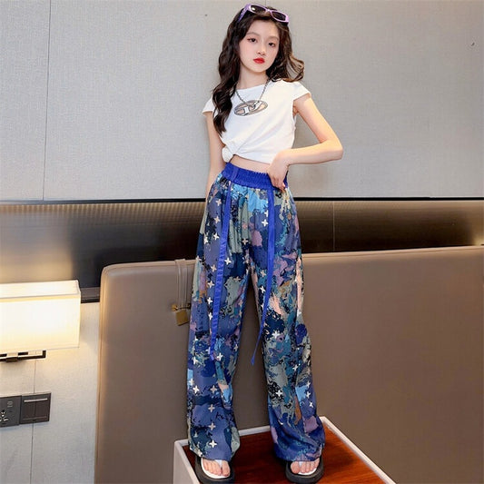 FU14042024-18 طقم بناتي صيفي قطعتين ( بلوزة + بنطلون)