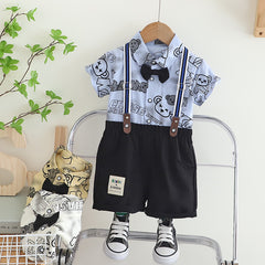 SSX220824-73 طقم صيفي قطعتين ( قميص مع ببيونة + شورت مع شيال)