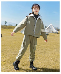 HBC040924-2 طقم بناتي شتوي مبطن فرو بالكامل قطعتين ( جكيت + بنطلون )