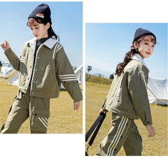 HBC040924-2 طقم بناتي شتوي مبطن فرو بالكامل قطعتين ( جكيت + بنطلون )