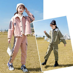 HBC040924-2 طقم بناتي شتوي مبطن فرو بالكامل قطعتين ( جكيت + بنطلون )