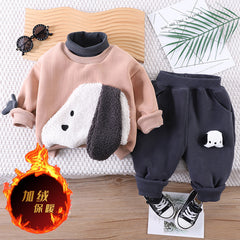 SSX220824-36 طقم ولادي شتوي تقيل مبطن فرو بالكامل قطعتين ( بلوزة + بنطلون)