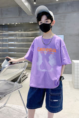 FU14042024-66 طقم ولادي صيفي قعطتين ( بلوز + بنطلون جينز)