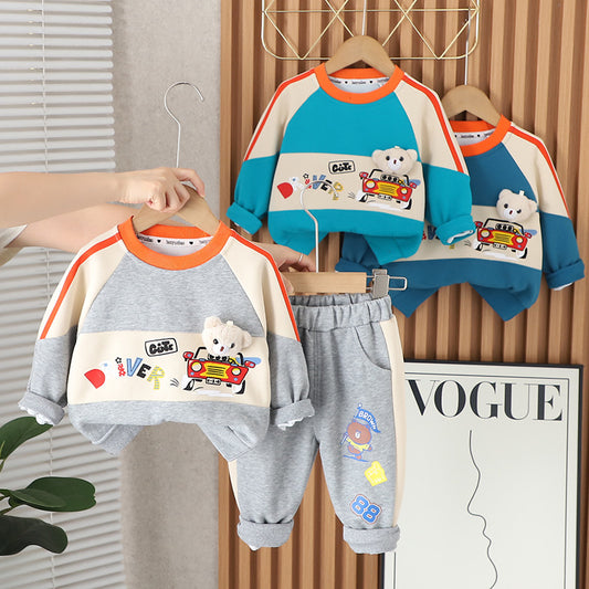 SSX220824-143 ترينج دبدوب قطن ربيعي خريفي قطعتين (بلوزة + بنطلون)