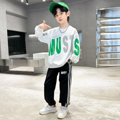 WZS040924-6 طقم ولادي قطني خريفي ربيعي قطعتين ( بلوزة + بنطلون)