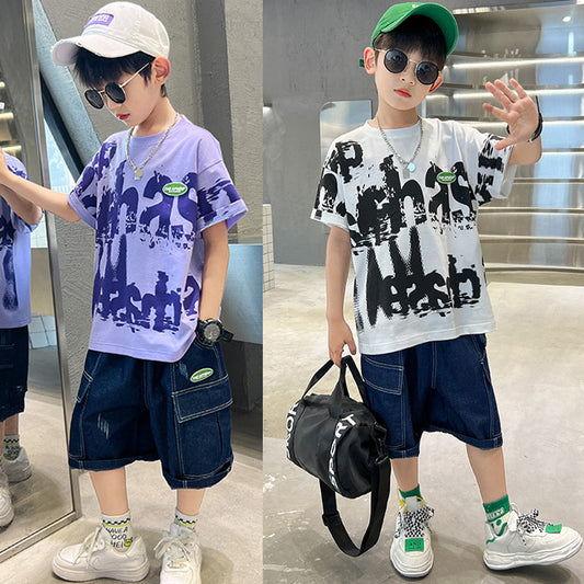 FU14042024-13 طقم ولادي قطعتين ( بلوزة + بنطلون)