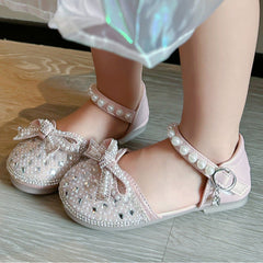 WDY260924-3 صندل بناتي مزين بالدانتيل والستراس واللولو