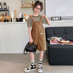 RM150424-15 طقم بناتي صيفي قطعتين ( بلوزة + افرهول)