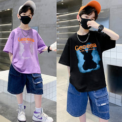 FU14042024-66 طقم ولادي صيفي قعطتين ( بلوز + بنطلون جينز)